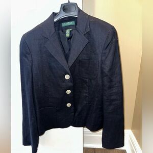 NWT Lauren Ralph Lauren Blazer Womens 12P Linen Navy Classic Workwear